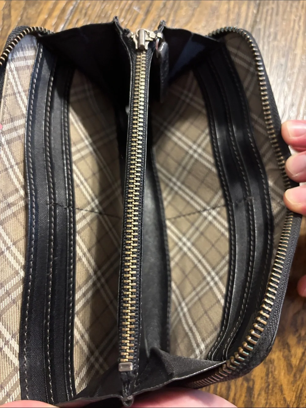 Burberry Black Leather Zip Wallet with Horseferry Motif
